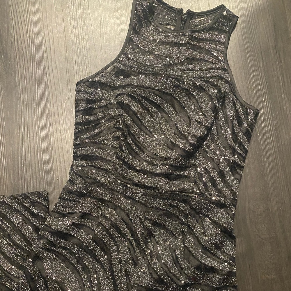 NWT Bebe Zebra Print Sequin Lace Sleeveless Jumpsuit Size 0